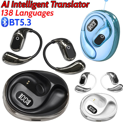 AI Intelligent Translator Earbuds Bluetooth-Compatible 5.3 Translation Earphones Open Ear Headphones for Sports Business Travel