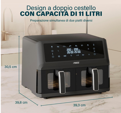 Princess XXL Friggitrice senza olio con doppio cestello - 11 L - Senza BPA e PFAS - 182276