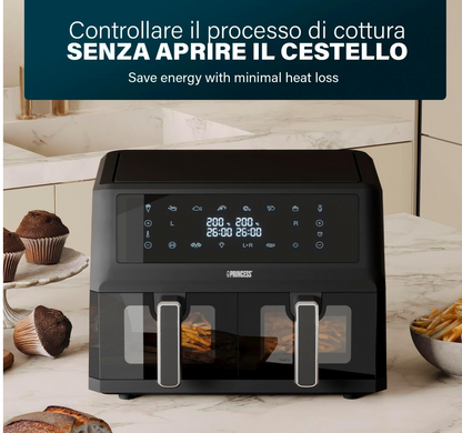Princess XXL Friggitrice senza olio con doppio cestello - 11 L - Senza BPA e PFAS - 182276