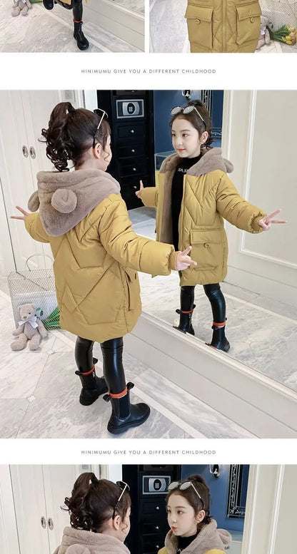 Big Size Winter Girls Jackets Keep Warm Thicken Christmas Coat Autumn Hooded Zipper Waterproof Outerwear Kids Clothes 3-12 Years