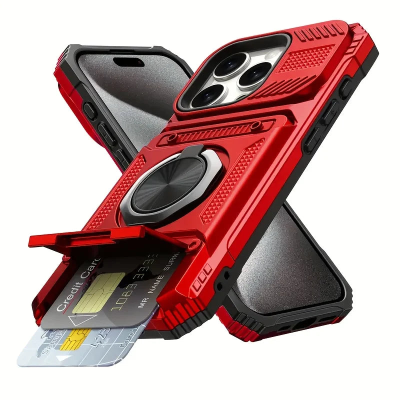 Custodia iPhone con Anello Magnetico Rotante | Cover Portafoglio Resistente Anticaduta