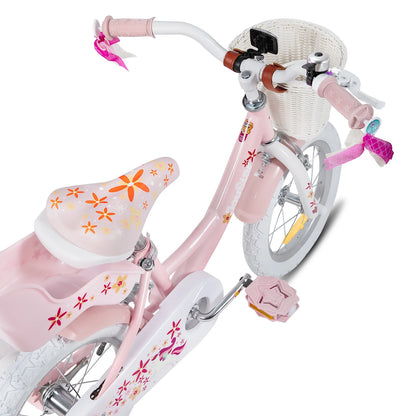 JOYSTAR Girls Bike for 2-9 Years Old Kids, 12 14 16 18 Inch Kids Bike with Training Wheels, Streamers, Basket, Doll Seat, Pink
