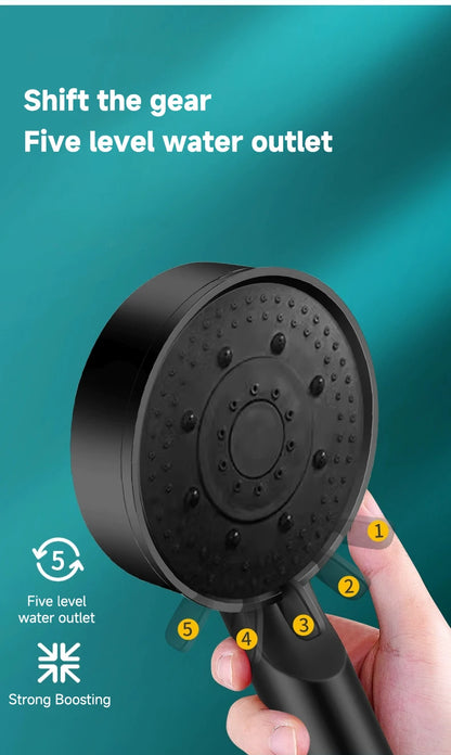 Soffione doccia a pressione con 5 modalità, multifunzione, regolabile, grande ugello per doccia con acqua, massaggio, accessorio per il bagno