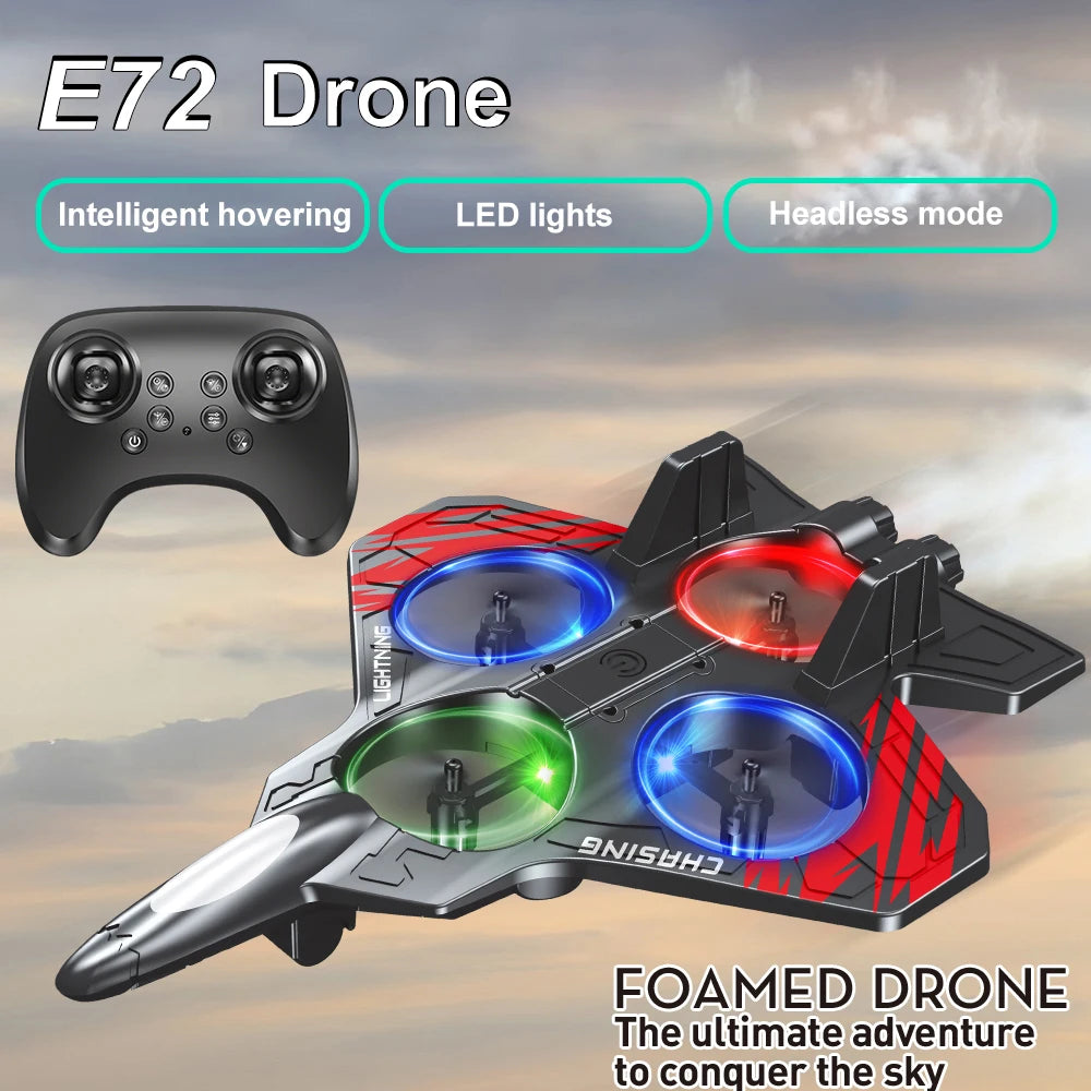E72 High - Performance foam aircraft stunt intelligent fixed height hover 360 ° turn UAV remote LED lights control fighter toy