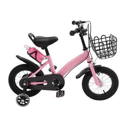 12 Inches Children's Bicycle with Training Wheels, Bottle Holder, Basket| Blue/Red/Pink Kids Bike for 2-5 Years