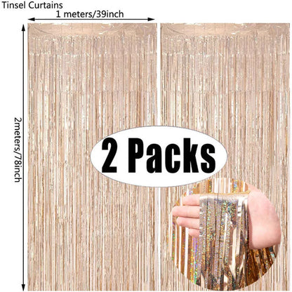 (Copy) Tende Decorative Oro Nero 2 Pezzi - Frangia Foil Metallico per Feste Laurea 2026 Compleanno Matrimonio