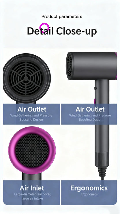 Asciugacapelli ad alta potenza per uso domestico con aria fredda e calda, luce blu, ioni negativi, dormitorio per studenti, senza danni ai capelli