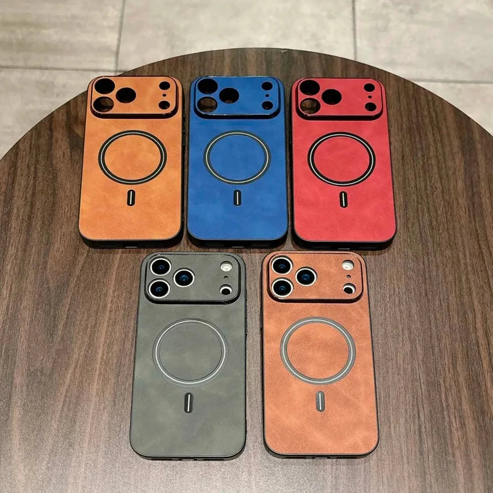 For Magsafe Leather Shockproof Phone Cases For iPhone 17 16 15 14 13 12 11 Pro Max 16e Plus Air Magnetic Wireless Charge Cover