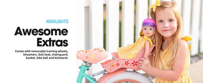 JOYSTAR Girls Bike for 2-9 Years Old Kids, 12 14 16 18 Inch Kids Bike with Training Wheels, Streamers, Basket, Doll Seat, Pink