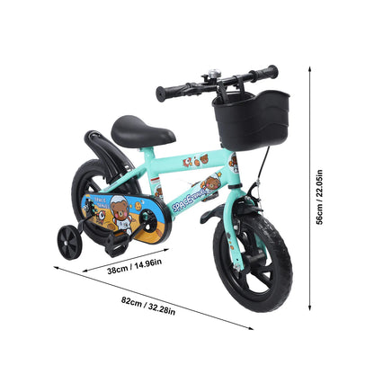 12 Inch Kids Bike Stable Riding High Carbon Steel Frame Baby Bicycle with Training Wheels for 2‑6 Years Old Children Green