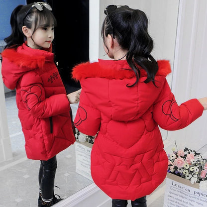 Big Size Winter Girls Jackets Keep Warm Thicken Christmas Coat Autumn Hooded Zipper Waterproof Outerwear Kids Clothes 3-12 Years