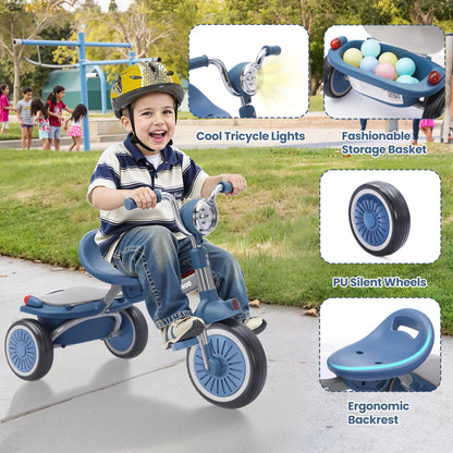 Kids Tricycle, 3 Wheel Baby Bicycle Toy, 1-5 Year Old Toddler Balance Bike, 4 in 1 Kids Trike, for Boys Girls Gift Present