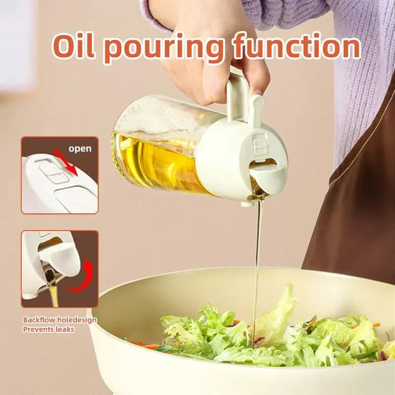 Multifunctional 2 in 1 Glass Oil Dispenser, 1 Count Oil Sprayer with Handle, Oil Dispenser for Cooking, Baking, Frying, Kitchen Utensils & Gadgets
