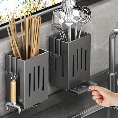 Portabacchette da Parete Senza Foratura - Organizer Cucina con Vassoio Scolaposate