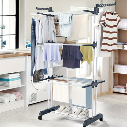 Stendibiancheria Pieghevole 3 Ripiani con Ruote - 172cm Metallo Resistente 24 Aste