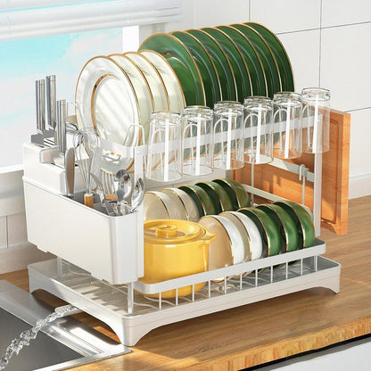 3-Tier 2-tier Kitchen Dish Rack Dish Drying Rack Drainboard Set Rust-Proof Dish Drainer with Utensil Holder Dinnerware Storage