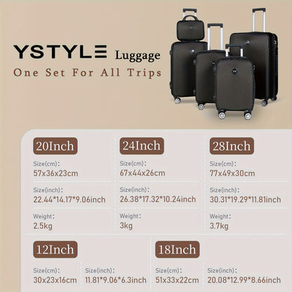 Set Valigie YSTYLE 3/5 Pezzi - Trolley ABS con Ruote Silenziose e Lucchetto TSA