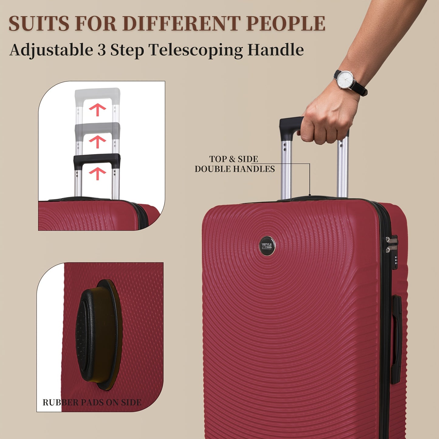 Set Valigie Rigide ABS YSTYLE 3/5 Pezzi con Lucchetto TSA e Ruote Silenziose 360° | 12-28 Pollici