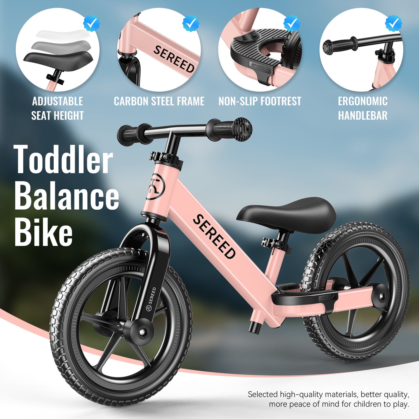 SEREED Balance Bike, 2025 Upgrade Toddler Balance Bike for 2-5 Years Old Boys & Girls, No Pedal Kids Bicycle Toys, Tool-Free Adjustment, Customize Plate with Stickers,