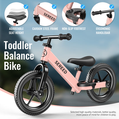 SEREED Balance Bike, 2025 Upgrade Toddler Balance Bike for 2-5 Years Old Boys & Girls, No Pedal Kids Bicycle Toys, Tool-Free Adjustment, Customize Plate with Stickers,