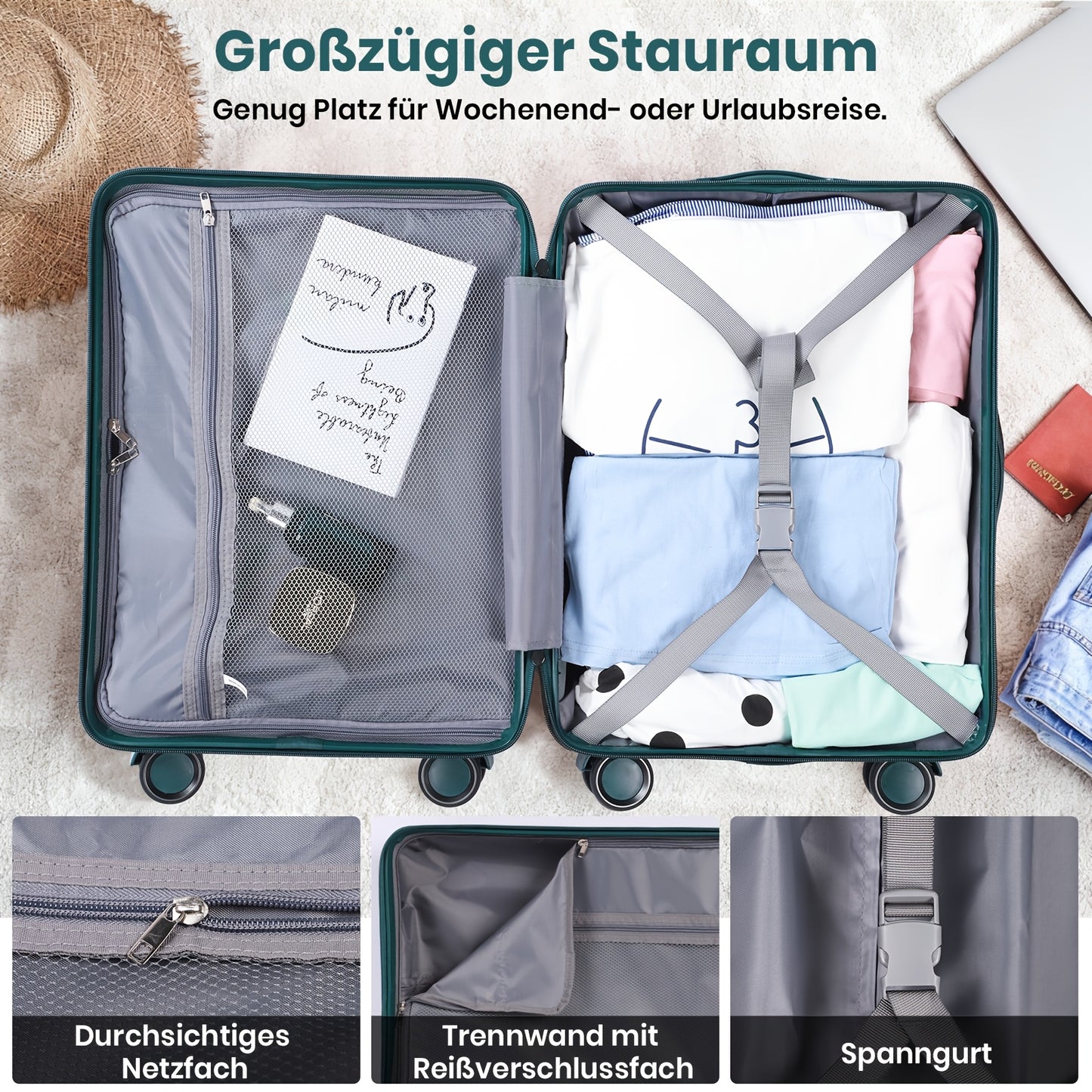 3-Piece Hardshell Luggage Set with TSA Lock - 20/24/28 Inch Travel Suitcase