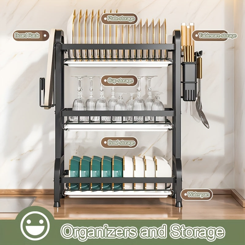 3-Tier Dish Drying Rack Dish Organizer Compact Kitchen Dish Rack Drainboard Set Dish Drainer with Utensil Holder