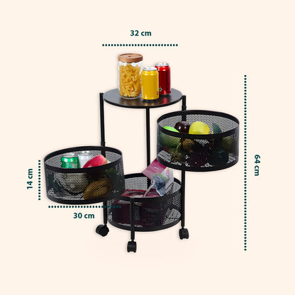 Carrello Pieghevole Multifunzione AVILIA con Ruote - 5 Cestelli Salvaspazio in Metallo, Nero