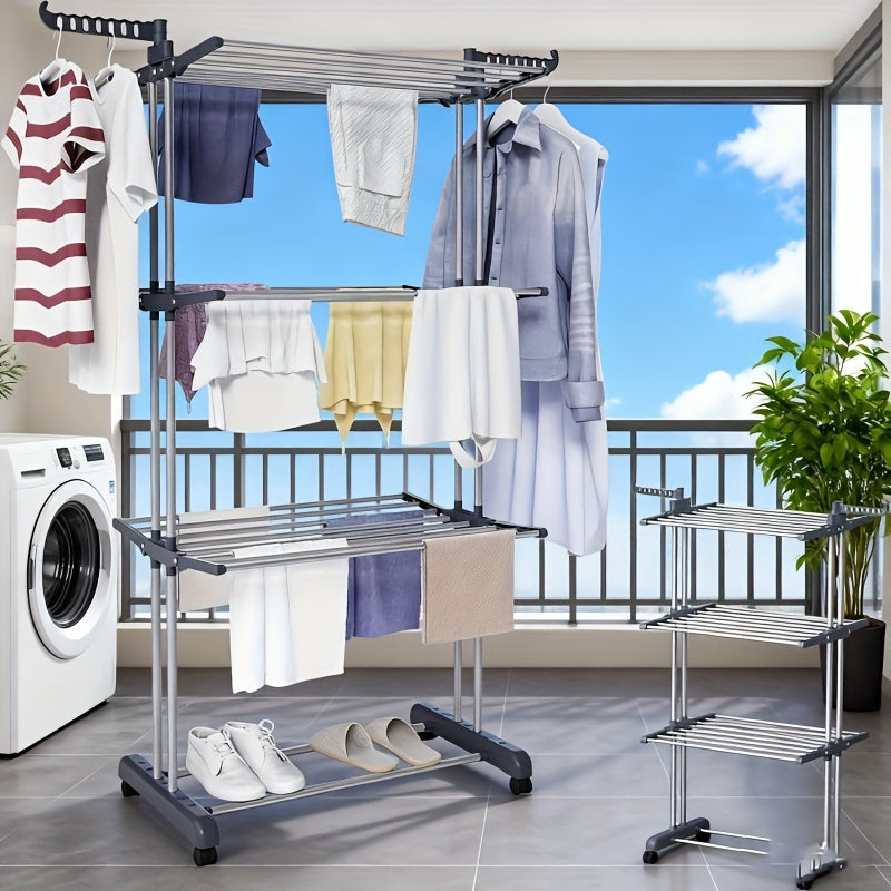 Stendibiancheria Pieghevole 3 Livelli con Ruote - Furnestorica Grigio