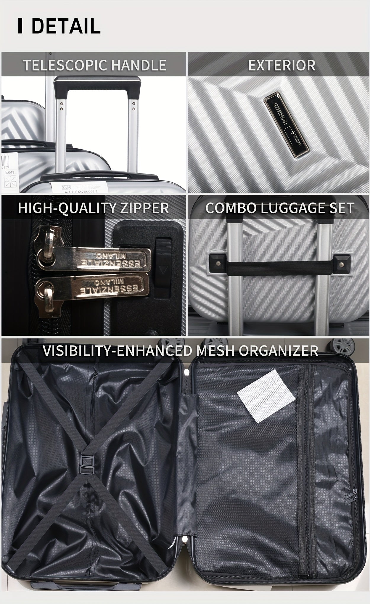 Set Valigie YSTYLE 5 Pezzi - Trolley Leggero con Ruote Silenziose e Lucchetto TSA