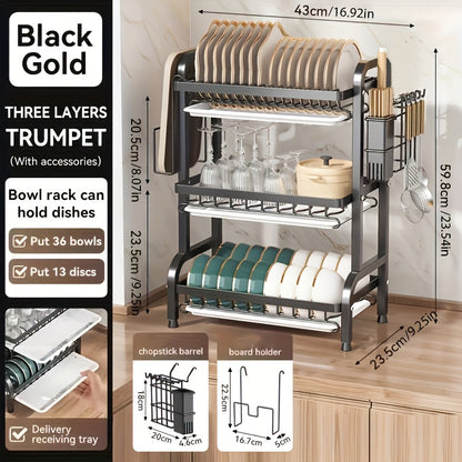 3-Tier Dish Drying Rack Dish Organizer Compact Kitchen Dish Rack Drainboard Set Dish Drainer with Utensil Holder