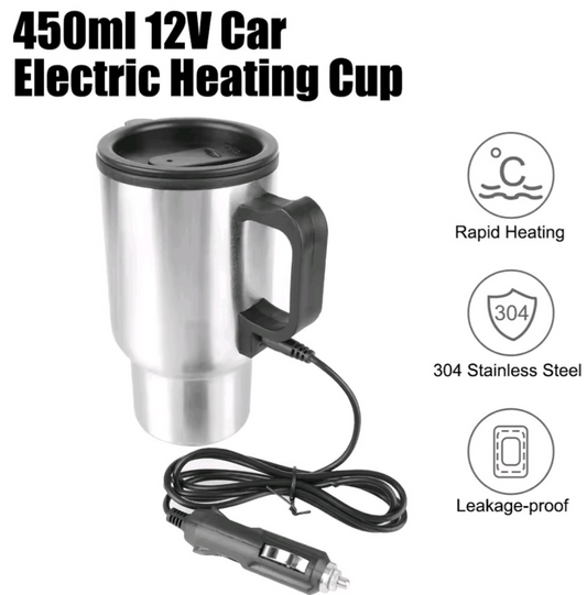 Camping Travel Kettle Electric Heating Car Kettle Stainless Steel Water Coffee Milk Thermal Mug Vehicle Heating Cup 12V 450ml